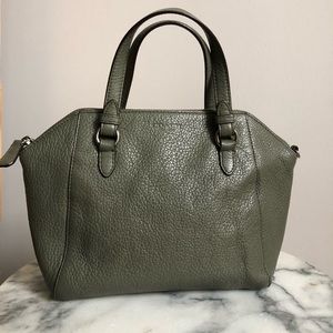 COACH HANDBAG | pebbled, gray/green leather